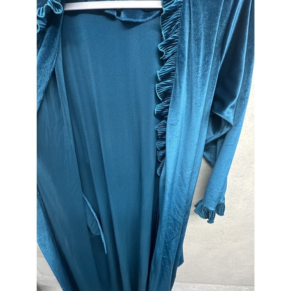 Vintage Robe Helen Of Troy Womens M Velvet Velour Teal Belted Grannycore - Picture 13 of 13